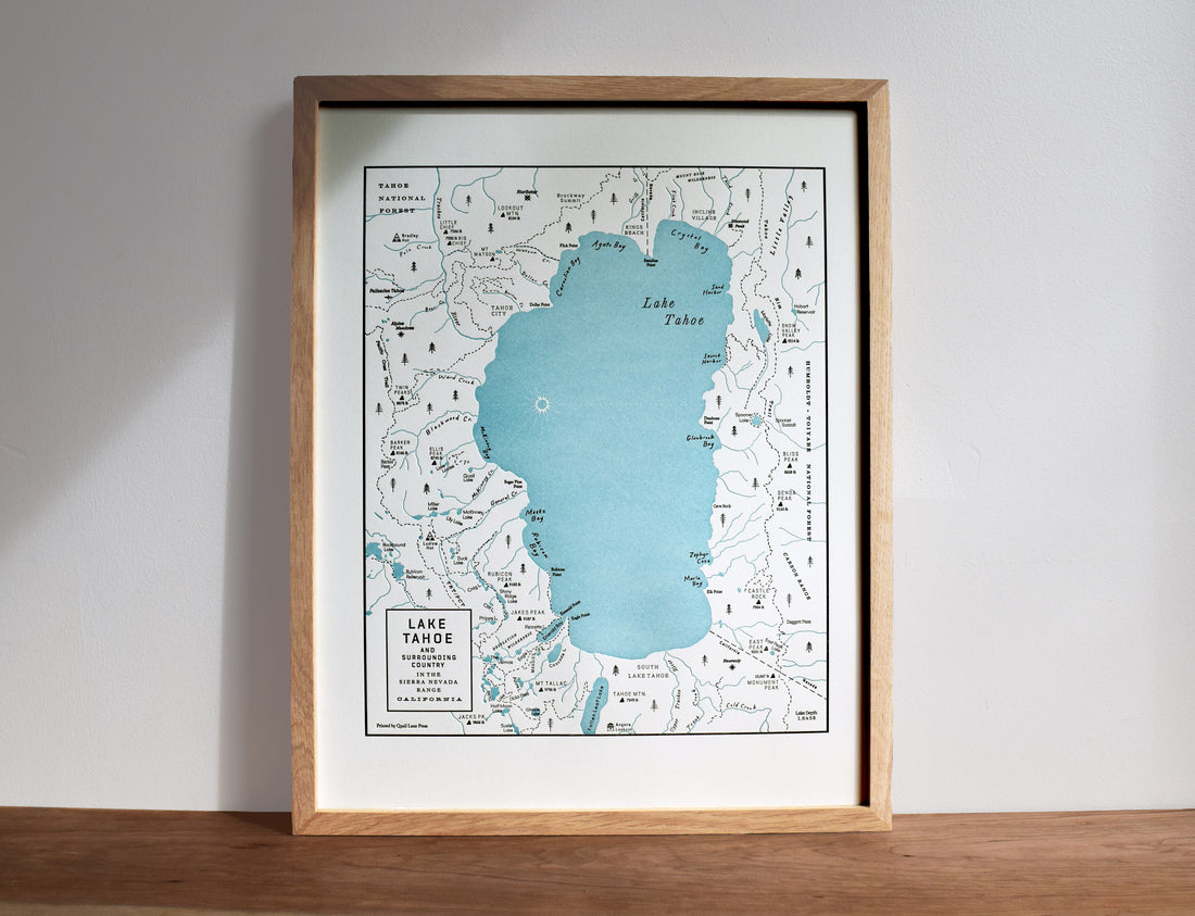 Lake Tahoe Basin, California, Letterpress Map