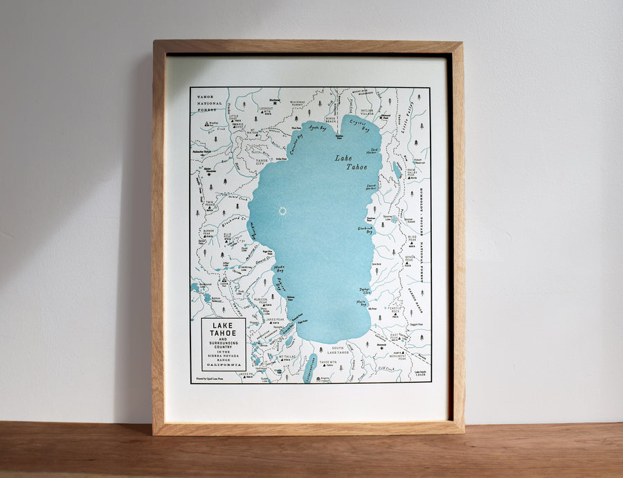 Lake Tahoe Basin, California, Letterpress Map