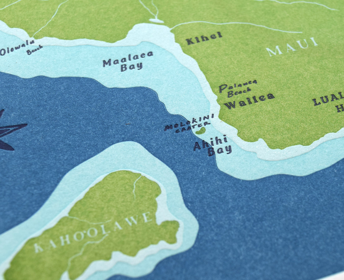 Maui, Hawaii, Letterpress Map
