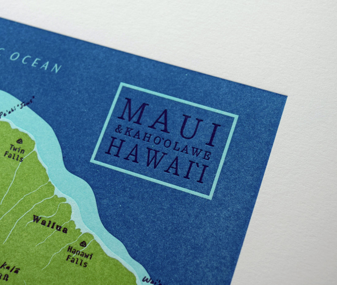 Maui, Hawaii, Letterpress Map