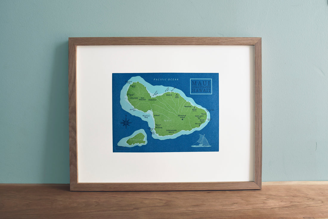 Maui, Hawaii, Letterpress Map
