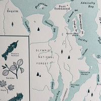 Puget Sound, Washington Letterpress Map