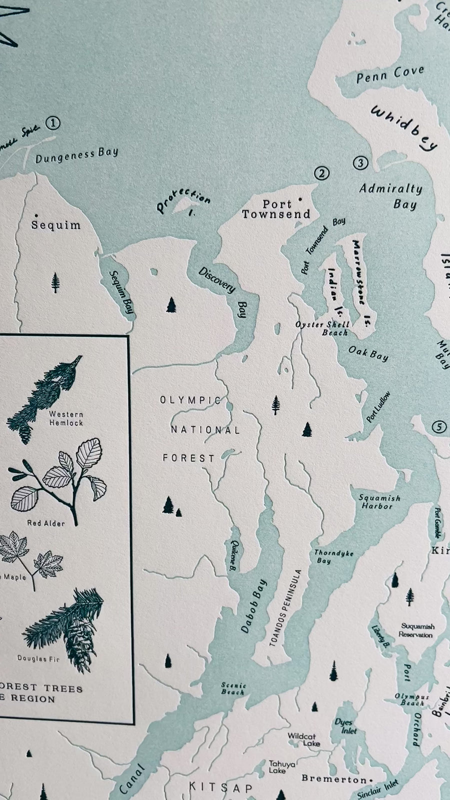 Puget Sound, Washington Letterpress Map