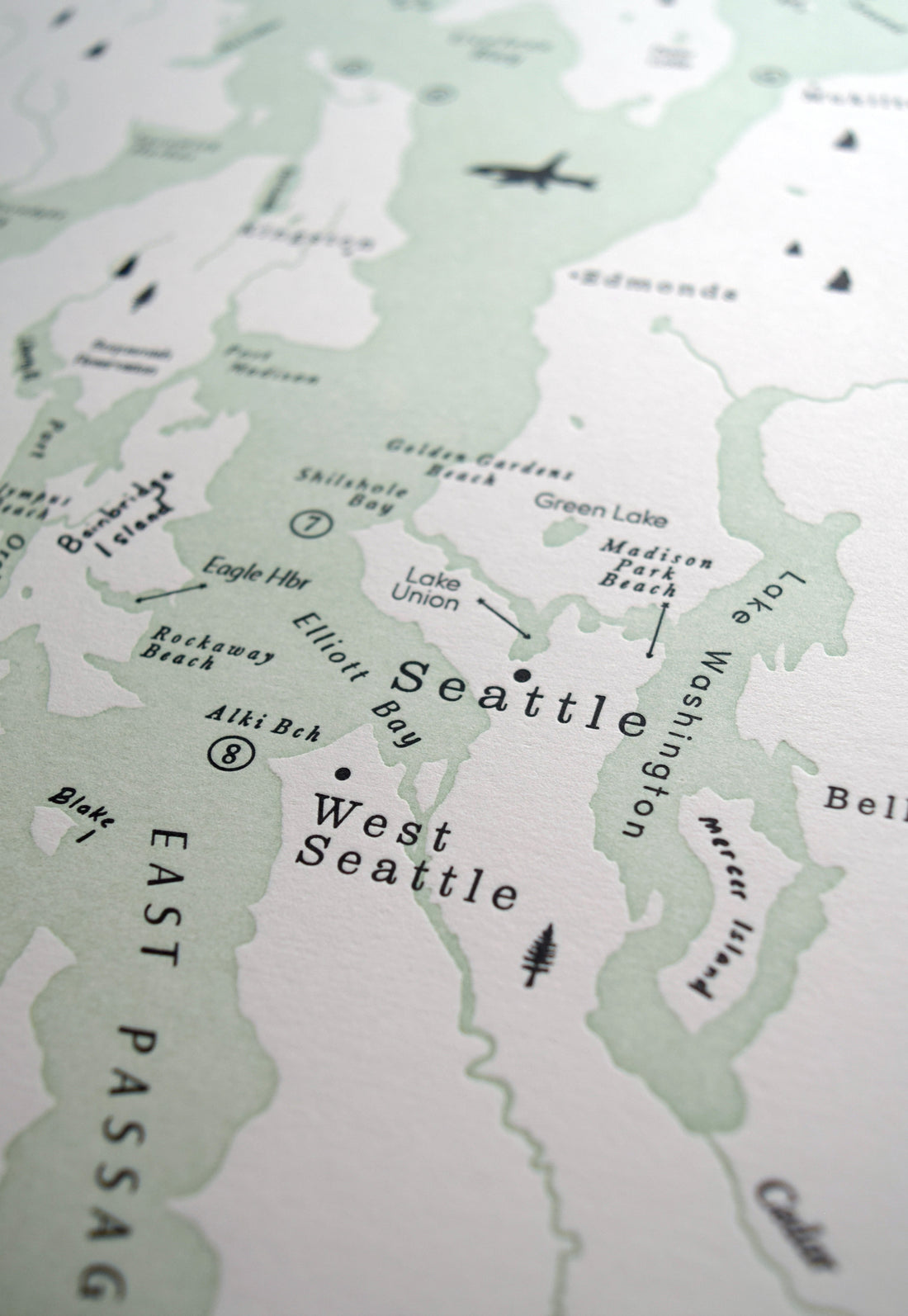 Puget Sound, Washington Letterpress Map