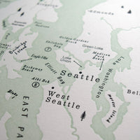 Puget Sound, Washington Letterpress Map
