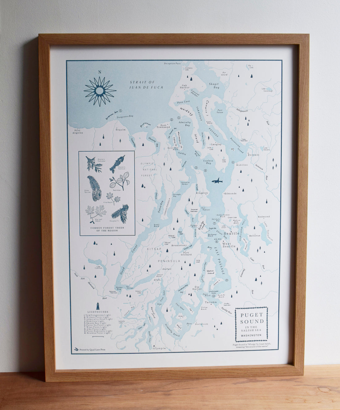 Puget Sound, Washington Letterpress Map