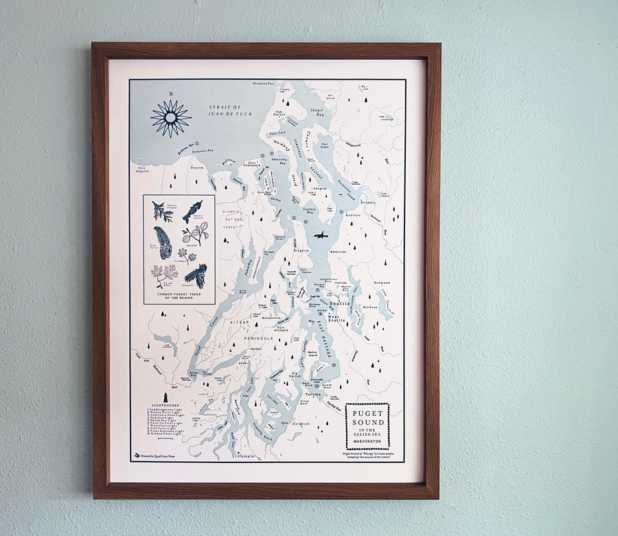 Puget Sound, Washington Letterpress Map