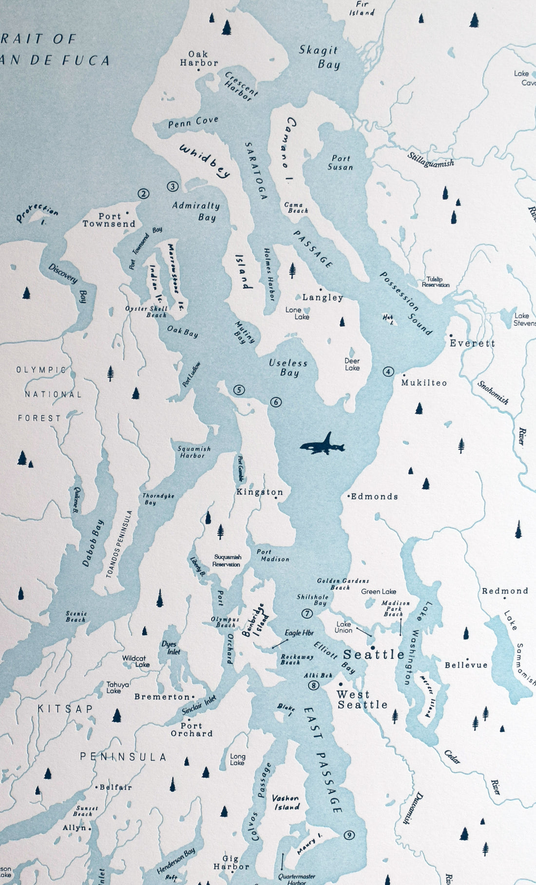 Puget Sound, Washington Letterpress Map