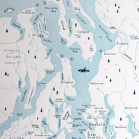 Puget Sound, Washington Letterpress Map