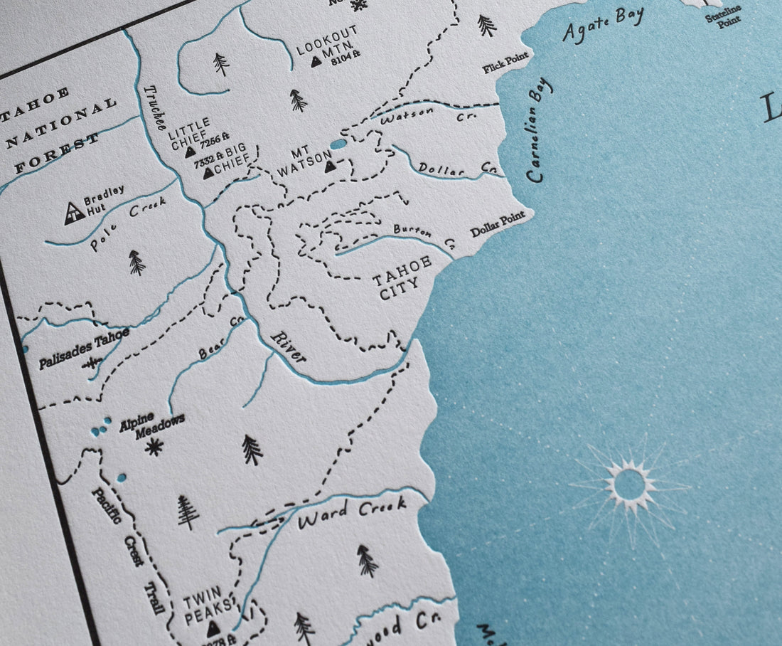 Lake Tahoe Basin, California, Letterpress Map