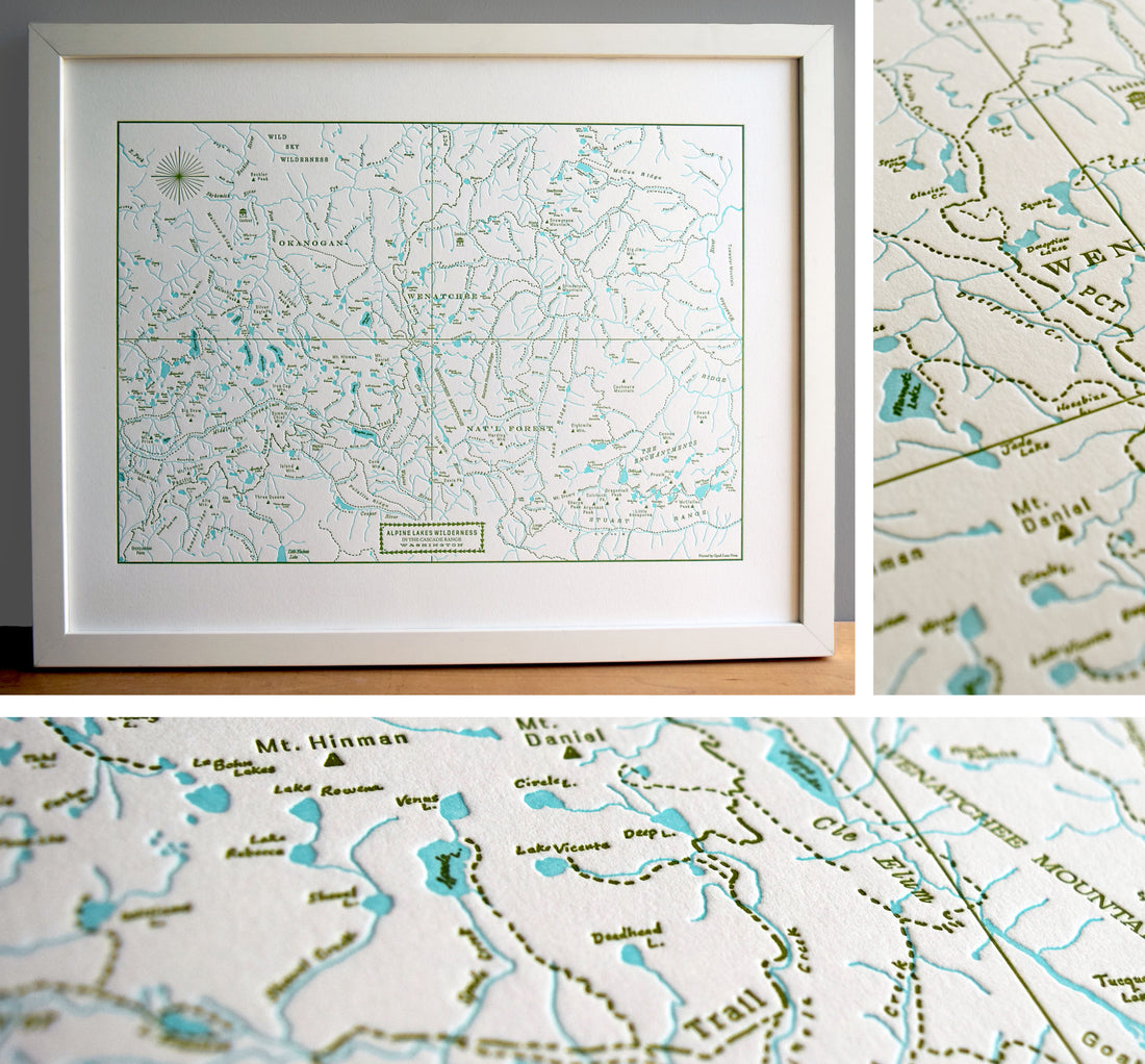 Alpine Lakes Wilderness Washington Letterpress Map