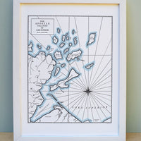 Hand-drawn letterpress printed map of the Apostle Islands, Lakes Superior
