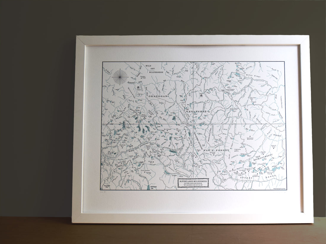 Alpine Lakes Washington Framed Map Black Ink