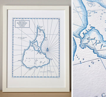 Framed Block Island Lettertpress Print with closeup