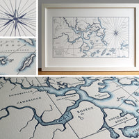 Framed letterpress map of Boston Harbor Massachusetts