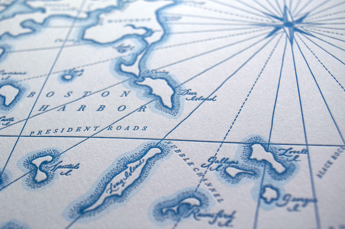 Map of Boston Massachusetts letterpress printed art