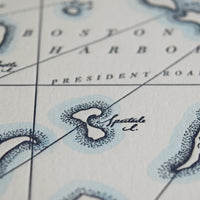 Letterpress printed map of Boston Harbor Massachusetts