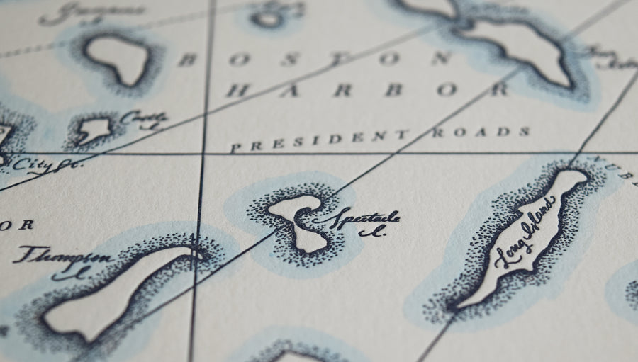 Letterpress printed map of Boston Harbor Massachusetts