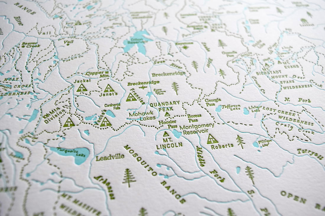 Colorado Wilderness and Mountain Ski Area Map Depicting ski areas natural features trails and wilderness huts