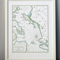 California Wall art letterpress printed map of the Northern Califnornia San Francisco Bay printed on archival grade cotton paper with watercolor wash as an accent to shorelines 