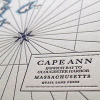 Letterpress map of Cape Ann Massachusetts.  Northeastern United States Map.