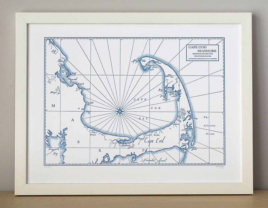 Cape Cod, Massachusetts, Letterpress Map