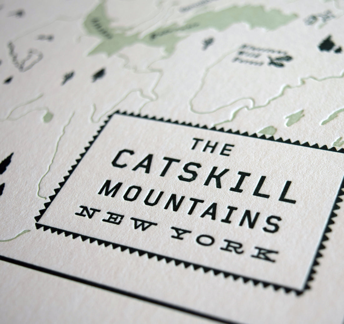 Closeup photo Catskill Mountains Letterpress Map