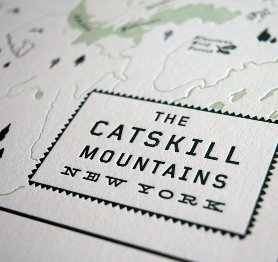 Closeup photo Catskill Mountains Letterpress Map