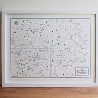 Framed Letterpress Catskill Mountains New York Map