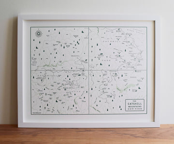 Framed Letterpress Catskill Mountains New York Map