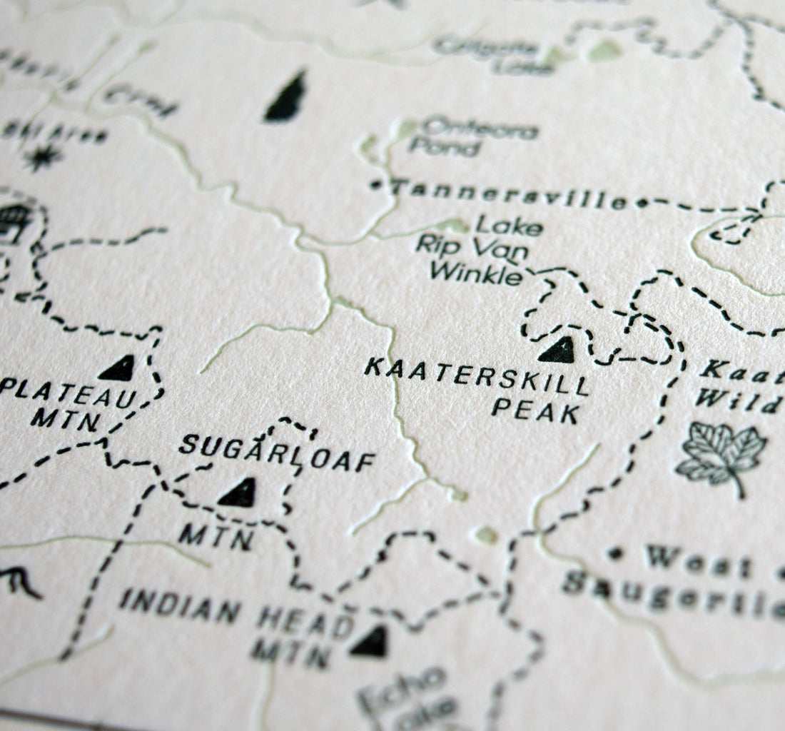 New York Catskill Mountains Letterpress Map Closeup Photo