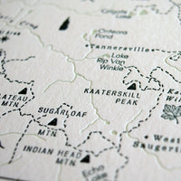 New York Catskill Mountains Letterpress Map Closeup Photo