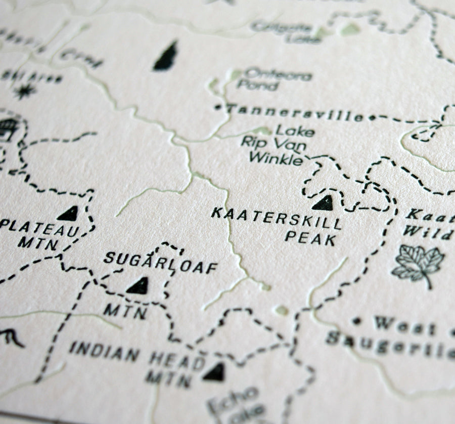 New York Catskill Mountains Letterpress Map Closeup Photo