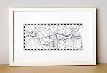 Handdrawn letterpress printed map of the Channel Islands off the California Coast