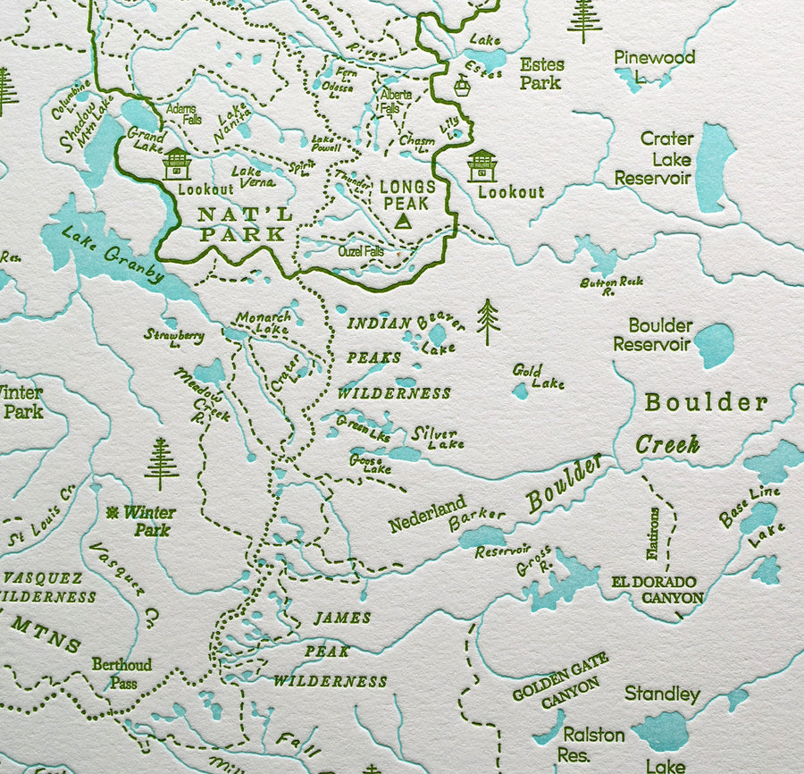 Colorado Front Range Map including Boulder and Rocky Mountain National Park