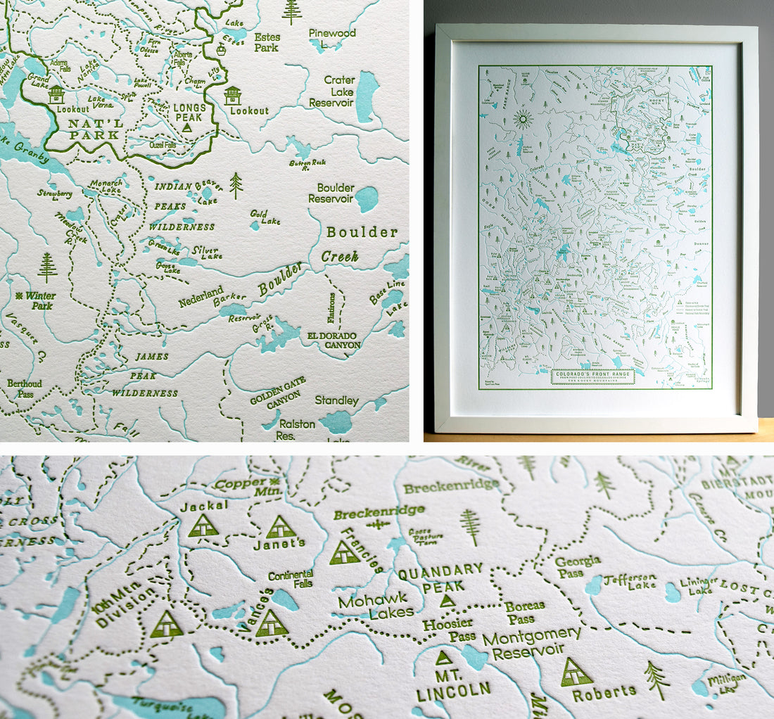 Colorado Front Range Map Framed with closeups