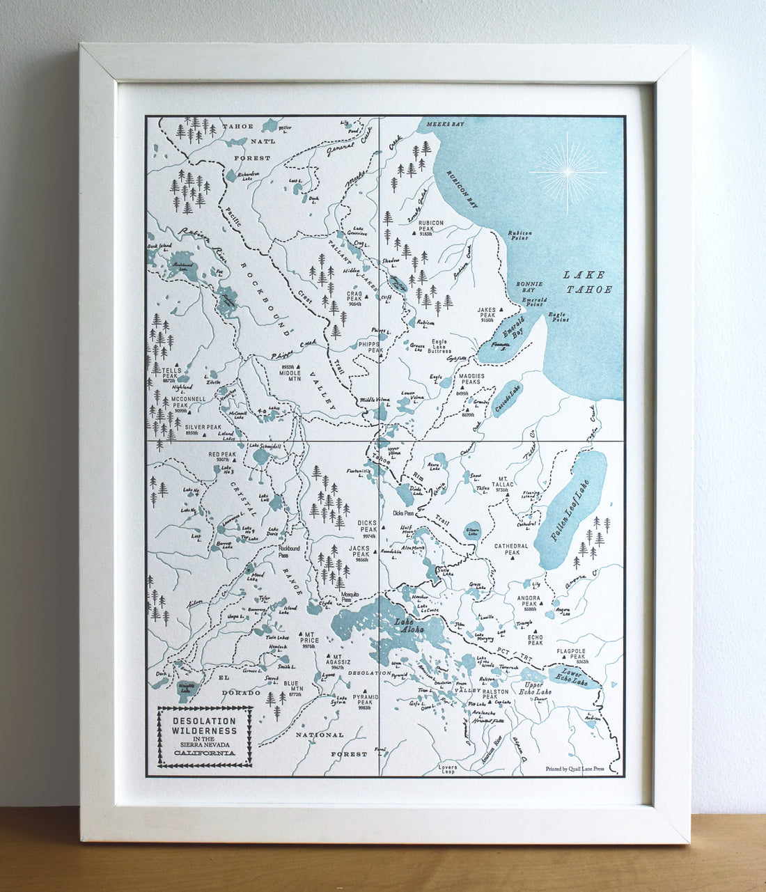 Framed Art Desolation Wilderness California Map