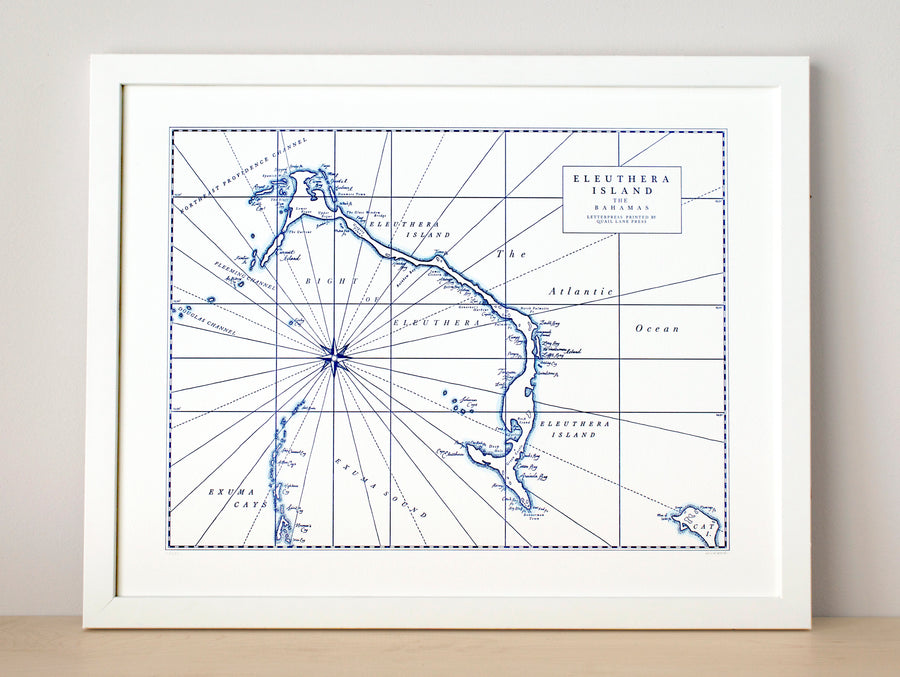 Eleuthera Island Bahamas Map Letterpress art print