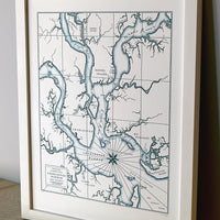 Letterpress printed framed Map of Charleston 