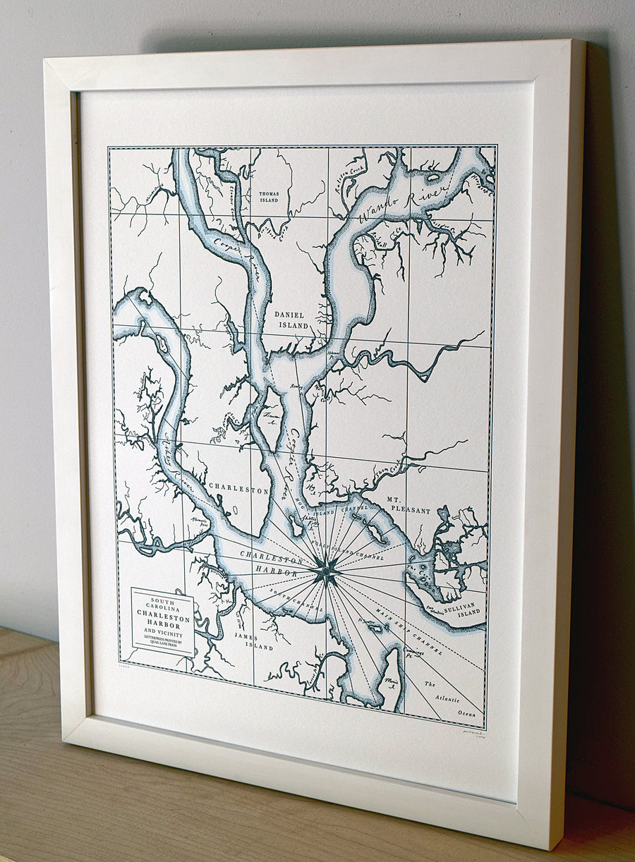 Letterpress printed framed Map of Charleston 