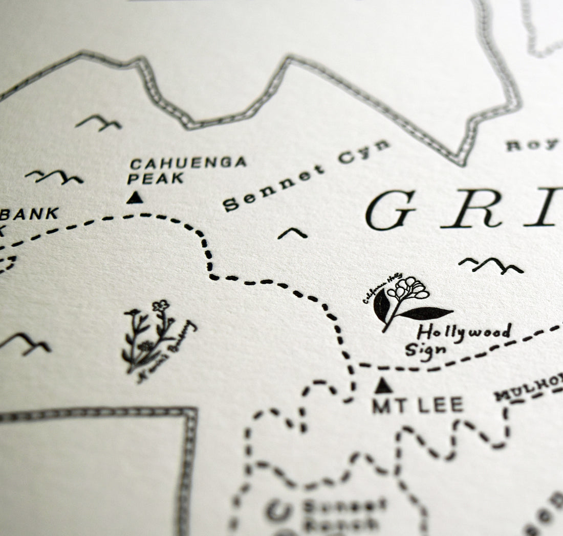 Hollywood California Map Letterpress print