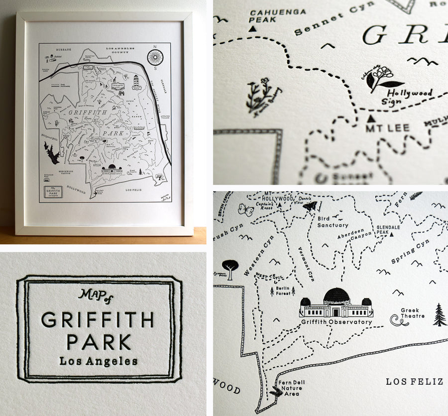 Griffith Park and Griffith Observatory map print. Griffith Park Los Angeles