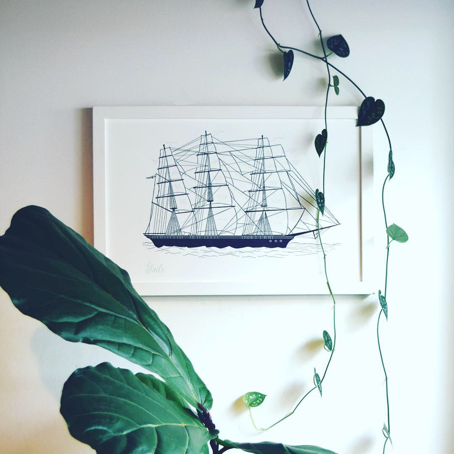 Clipper Ship Sail, Letterpress Chart, Print