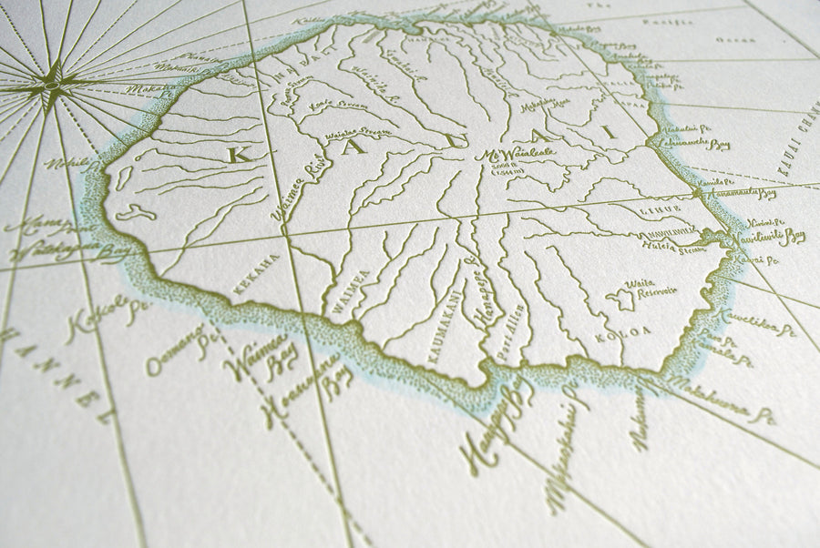 Kauai, Hawaii, Letterpress Map