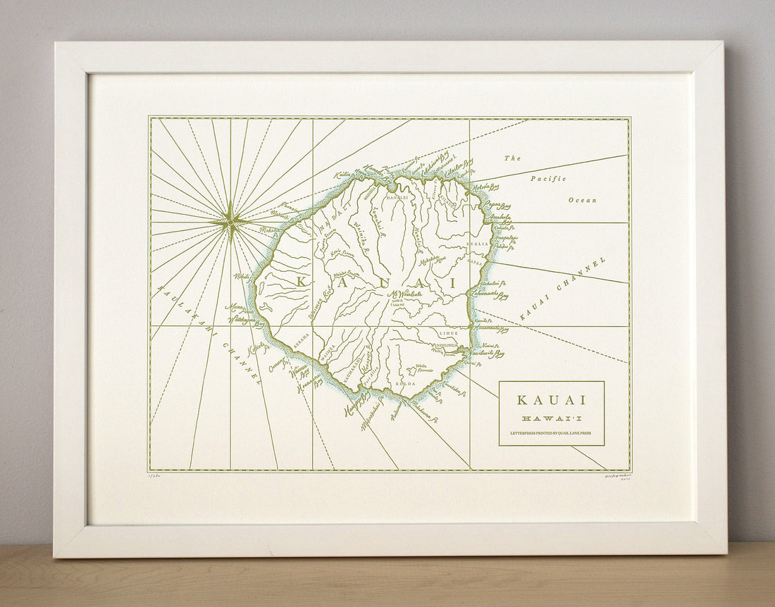 Kauai, Hawaii, Letterpress Map