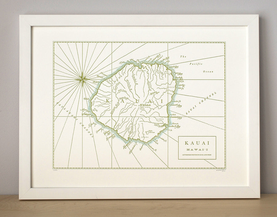 Kauai, Hawaii, Letterpress Map