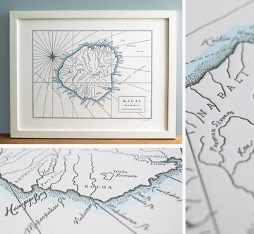 Kauai, Hawaii, Letterpress Map