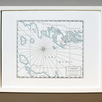 Framed hand-drawn letterpress printed map of Lake Huron Michigan.  Letterpress wall art decor