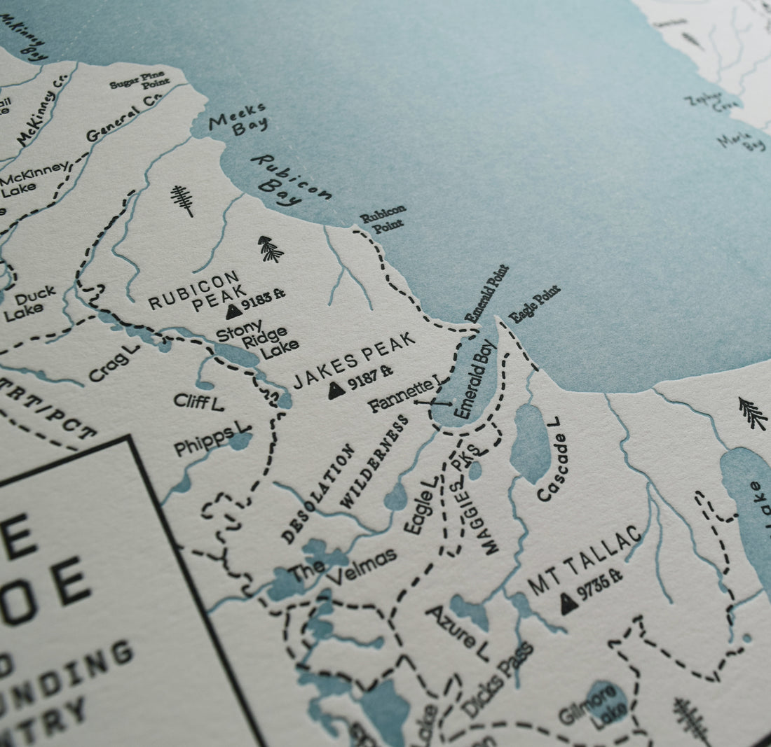 Lake Tahoe Map art detailing natural landscape