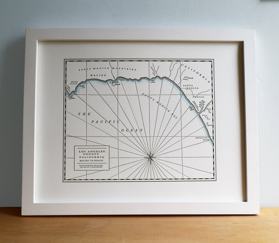 California Coastline map detaiing the area between Malibu and Manhattan beach identifying prominent natural features